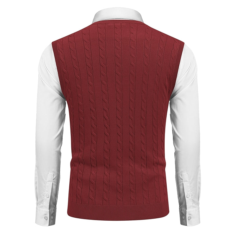 Sweater Vest V Neck Slim Fit Cable Knitted Sleeveless Pullover
