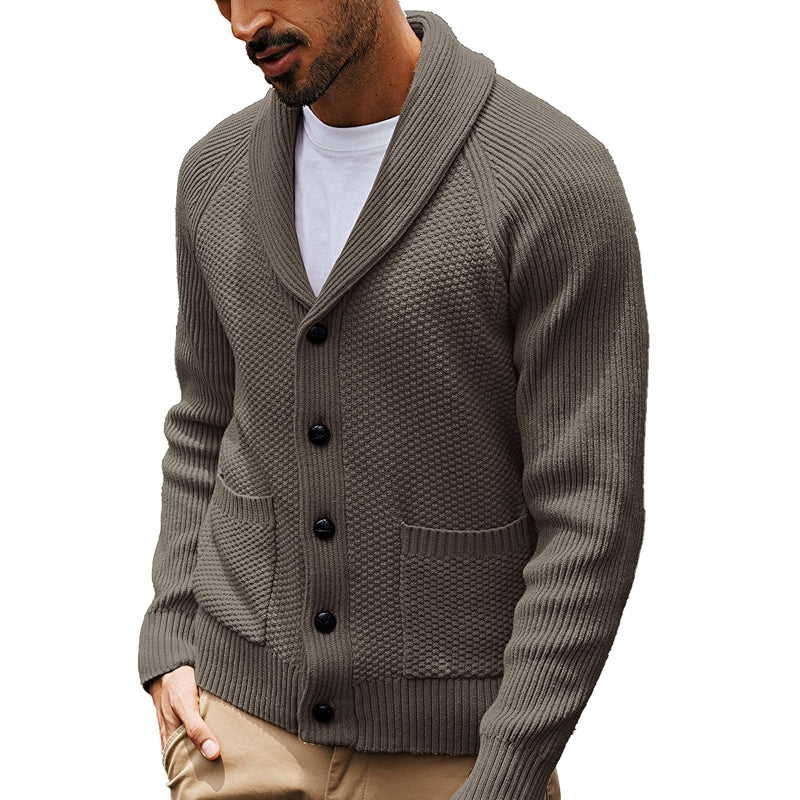 Shawl Collar Cardigan Sweater Knit Textured Button Down