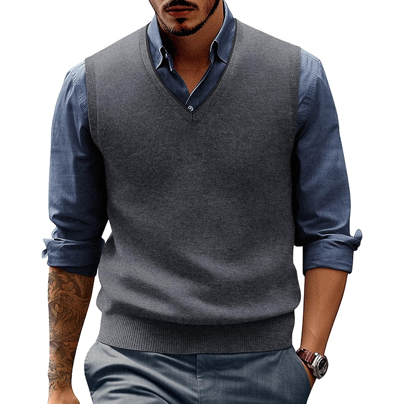 Sweater Vest Wool Blended Knitted V Neck Sleeveless Pullover