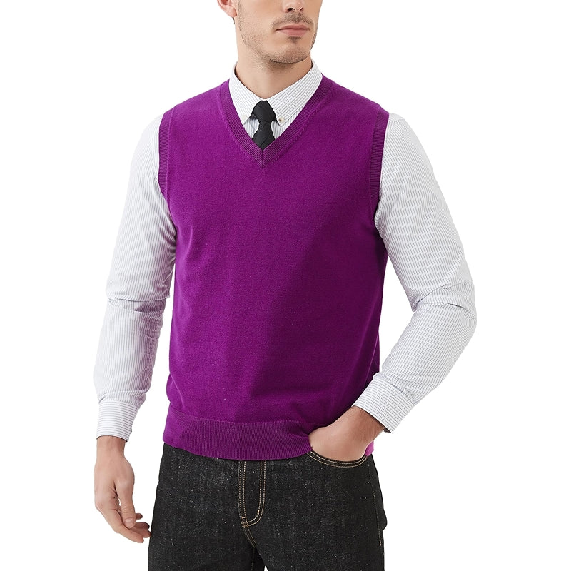 Pure Cotton Sweater Vest V Neck Regular Fit Knit Sleeveless Pullover