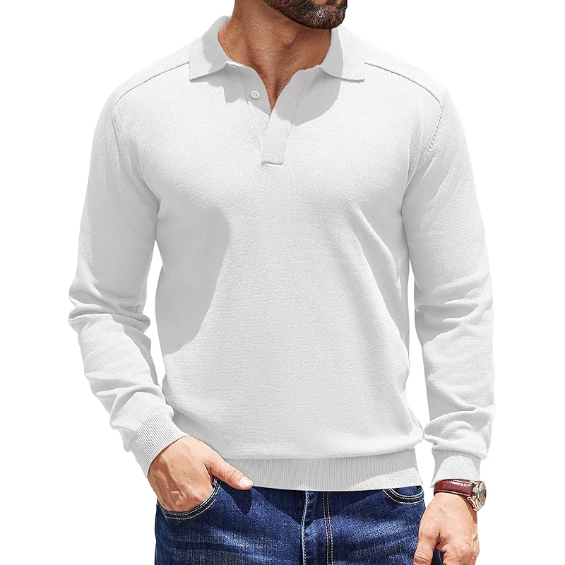 Knit Polo Sweater Long Sleeve Collared Pullover