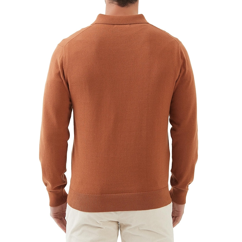 Kallspin Cotton Knit Polo Sweater Classic Casual Long Sleeve