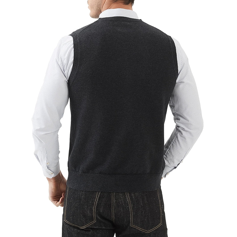 Pure Cotton Sweater Vest V Neck Regular Fit Knit Sleeveless Pullover