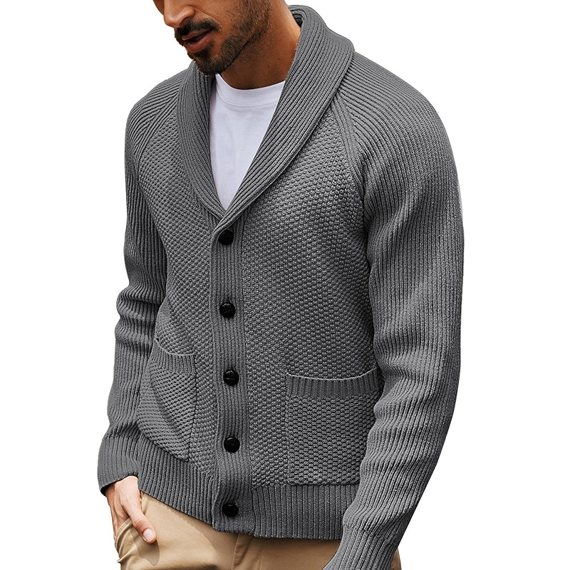 Shawl Collar Cardigan Sweater Knit Textured Button Down