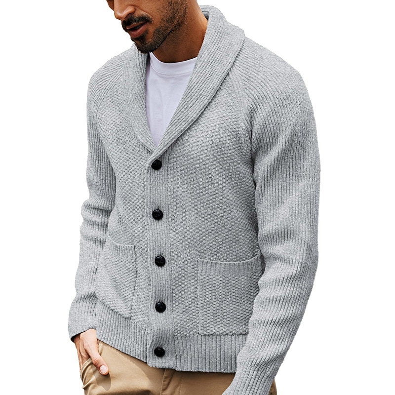 Shawl Collar Cardigan Sweater Knit Textured Button Down