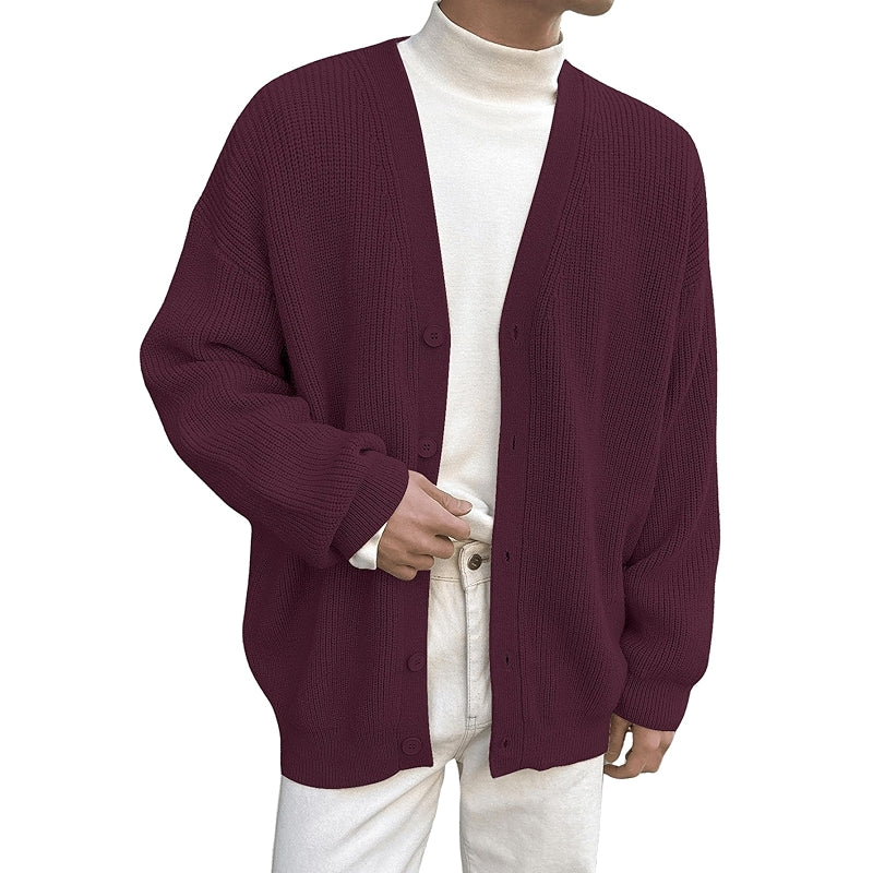 Casual Long Sleeve Button Front V Neck Rib Knit Cardigan Sweater