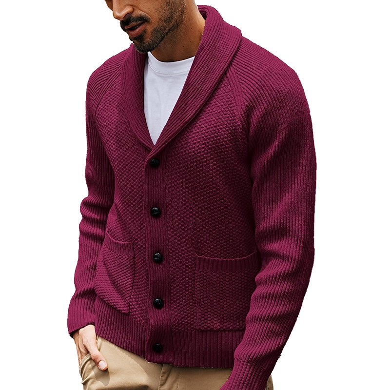 Shawl Collar Cardigan Sweater Knit Textured Button Down