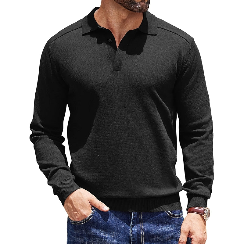 Knit Polo Sweater Long Sleeve Collared Pullover