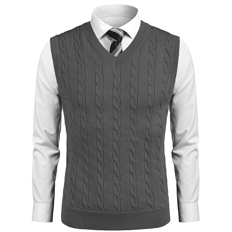 Sweater Vest Casual Sleeveless V Neck Striped Knit Pullover