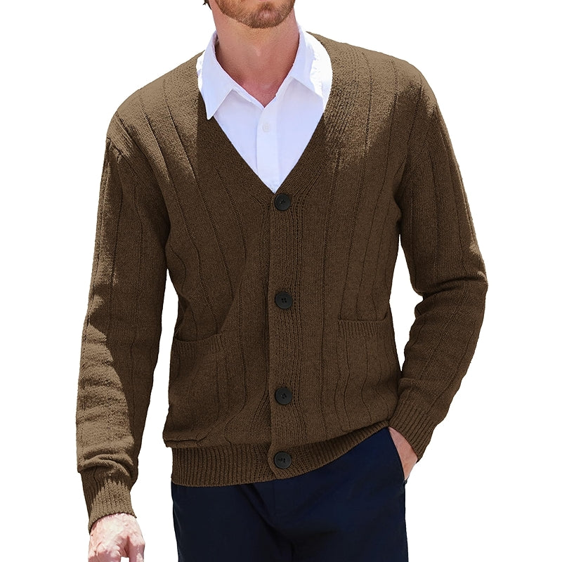 Cardigan Sweater Cable Knit V Neck Button Up With Pockets