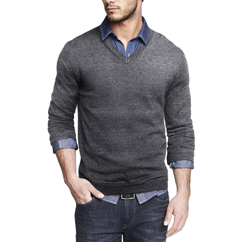 Casual V Neck Sweater Ribbed Knit Slim Fit Long Sleeve Pullover