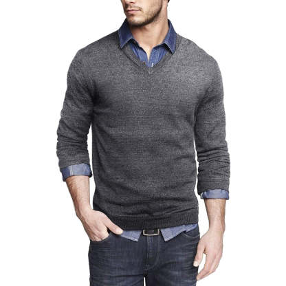 Casual V Neck Sweater Ribbed Knit Slim Fit Long Sleeve Pullover