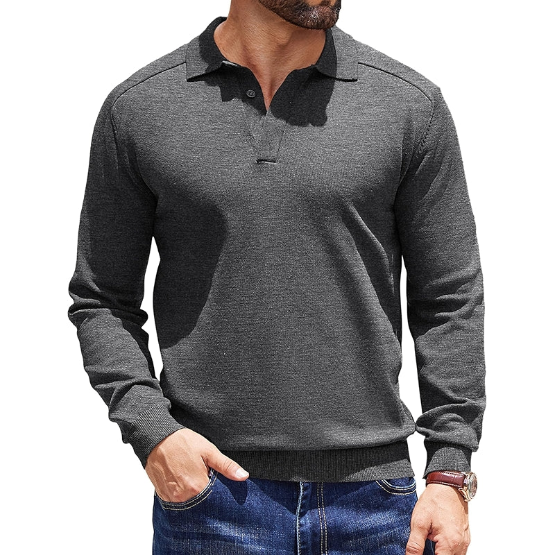 Knit Polo Sweater Long Sleeve Collared Pullover