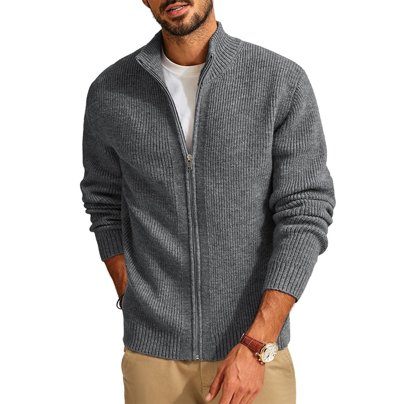 Full Zip Cardigan Sweater Casual Ribbed Knitted Sweater