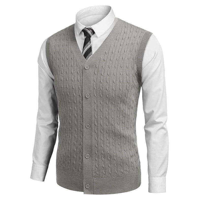 Sleeveless Sweater Vest V Neck Casual Cable Knit Cardigan Vest