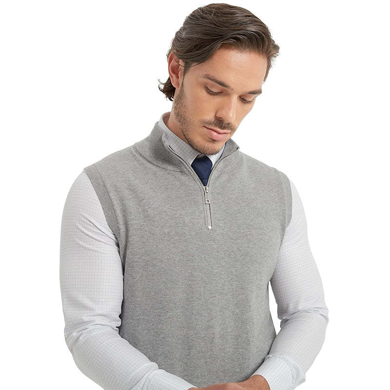 Cotton Quarter Zipper Sweater Vest V Neck Lightweight Sleeveless