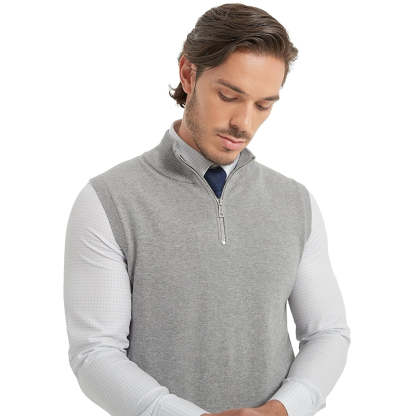 Cotton Quarter Zipper Sweater Vest V Neck Lightweight Sleeveless
