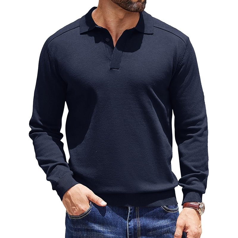 Knit Polo Sweater Long Sleeve Collared Pullover