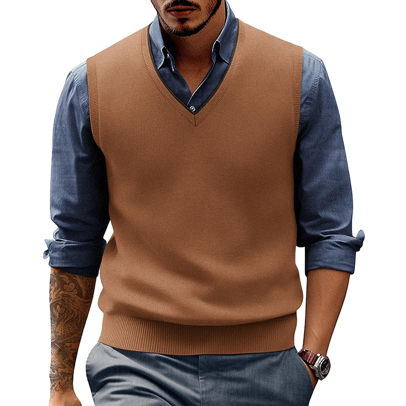 Sweater Vest Wool Blended Knitted V Neck Sleeveless Pullover