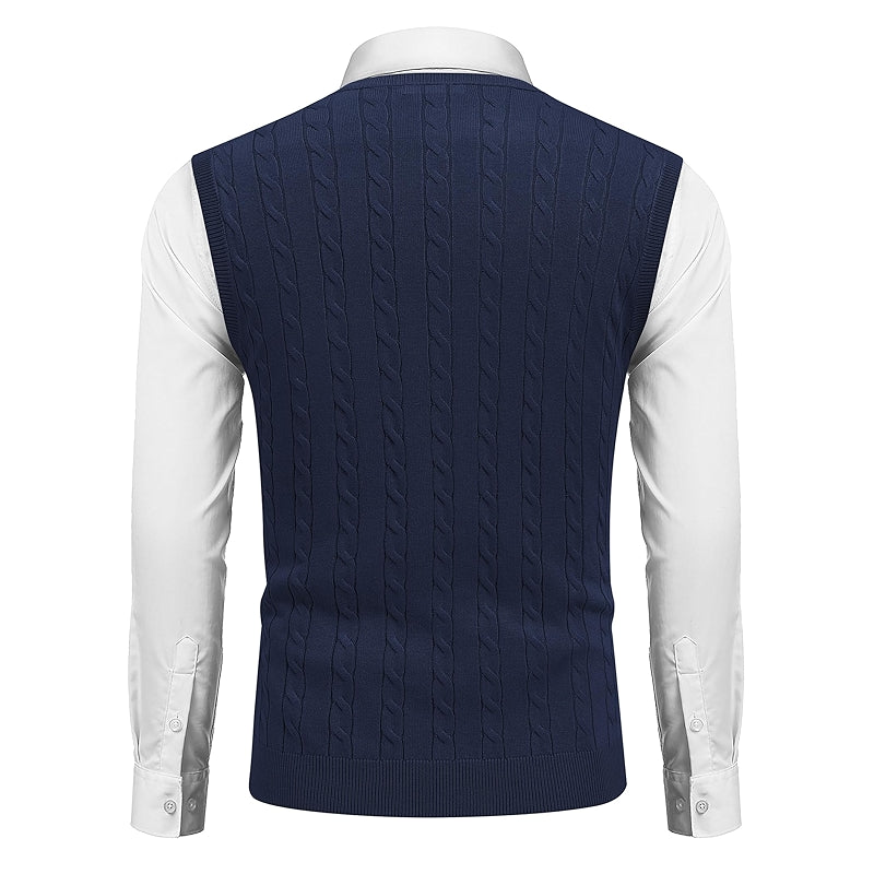 Sweater Vest V Neck Slim Fit Cable Knitted Sleeveless Pullover