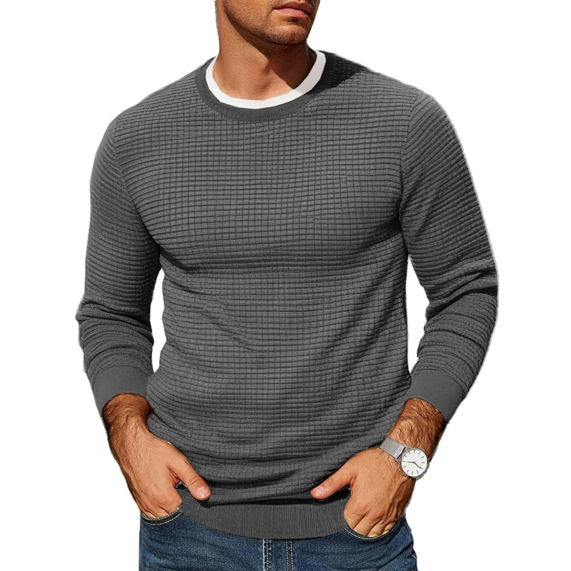 Fall Sweater Waffle Knit Crewneck Pullover Lightweight Long Sleeve