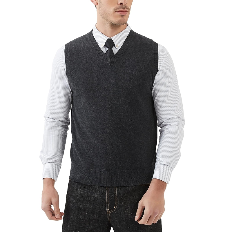 Pure Cotton Sweater Vest V Neck Regular Fit Knit Sleeveless Pullover