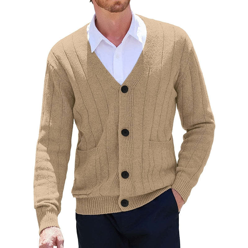 Cardigan Sweater Cable Knit V Neck Button Up With Pockets