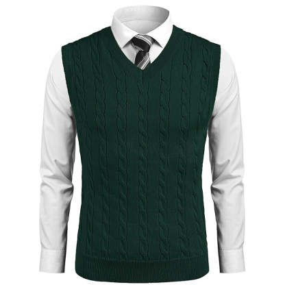 Sweater Vest Casual Sleeveless V Neck Striped Knit Pullover