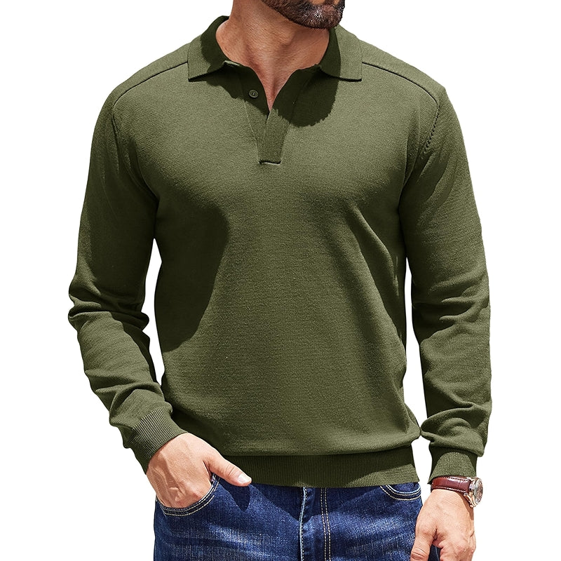 Knit Polo Sweater Long Sleeve Collared Pullover