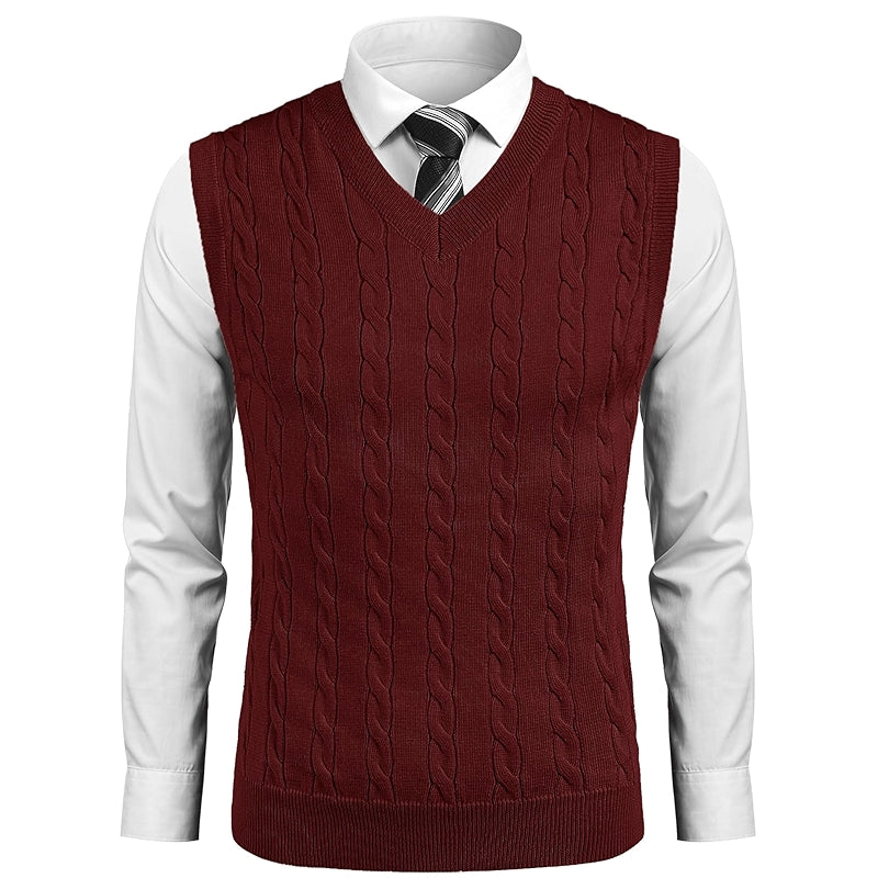 Sweater Vest Casual Sleeveless V Neck Striped Knit Pullover