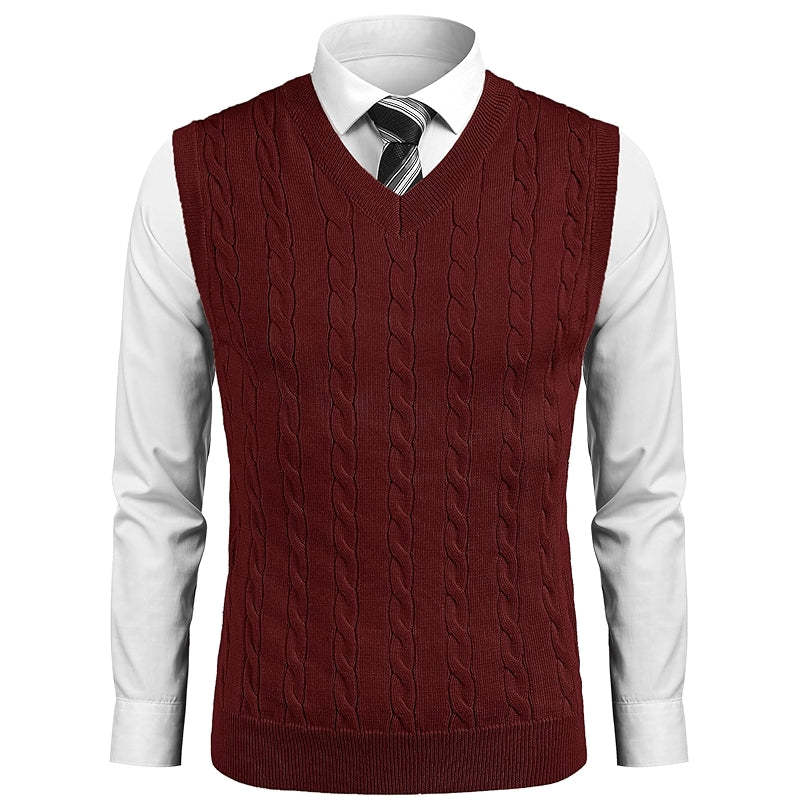Sweater Vest Casual Sleeveless V Neck Striped Knit Pullover