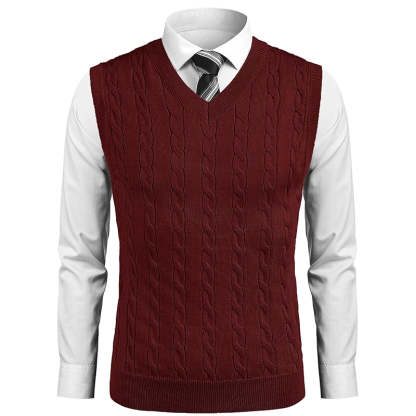 Sweater Vest Casual Sleeveless V Neck Striped Knit Pullover