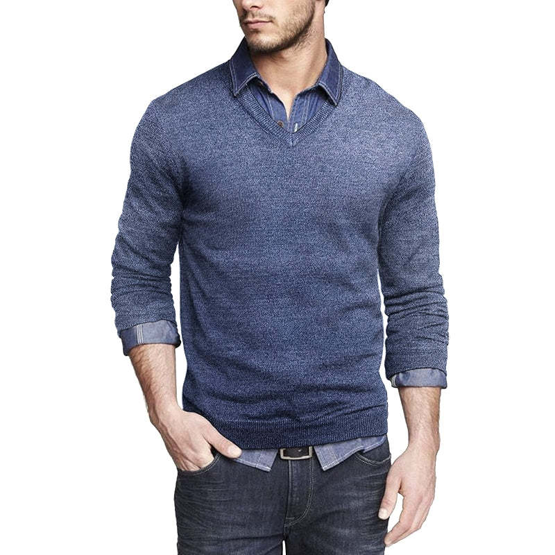 Casual V Neck Sweater Ribbed Knit Slim Fit Long Sleeve Pullover