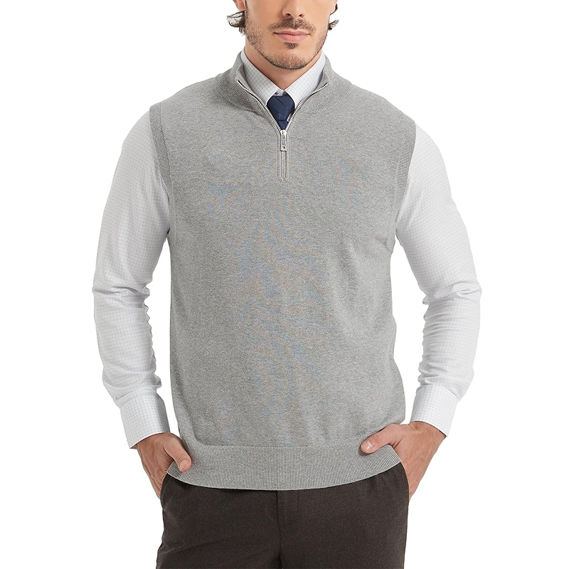 Cotton Quarter Zipper Sweater Vest V Neck Lightweight Sleeveless