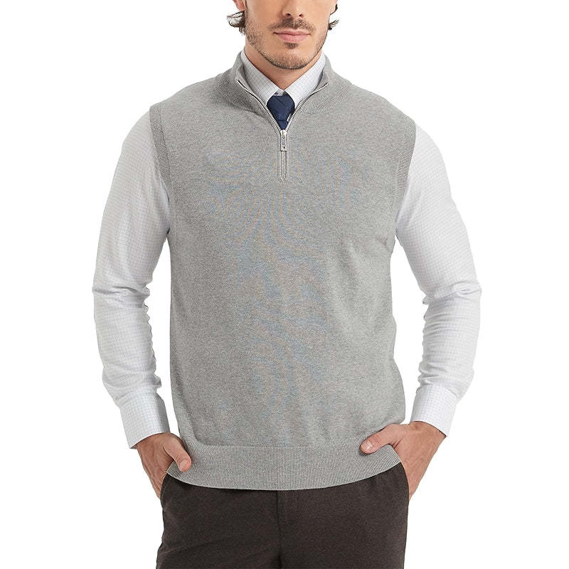 Cotton Quarter Zipper Sweater Vest V Neck Lightweight Sleeveless