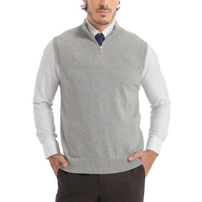 Cotton Quarter Zipper Sweater Vest V Neck Lightweight Sleeveless