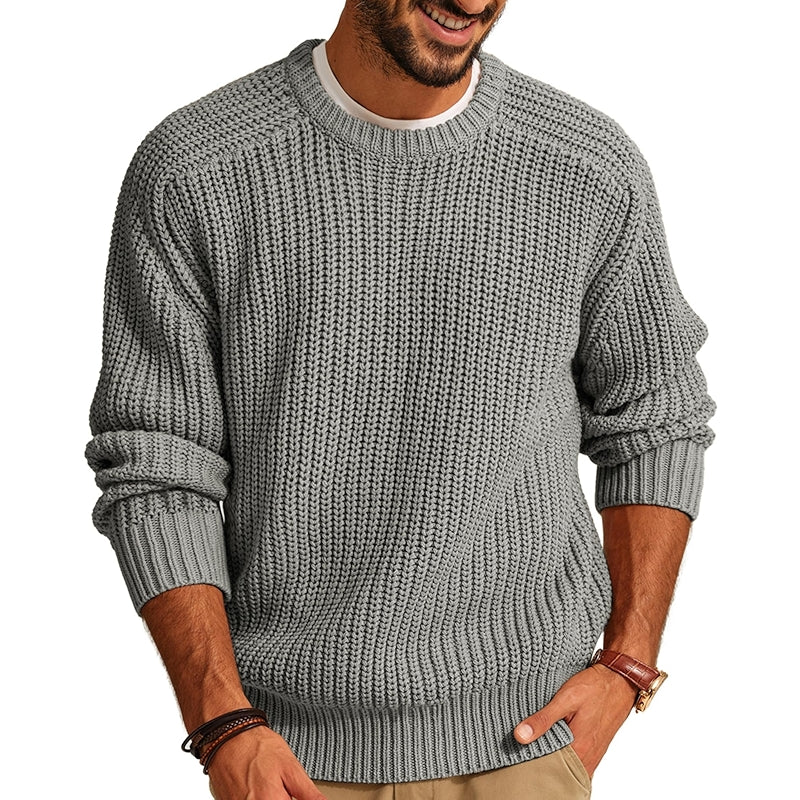 Casual Textured Knit Crewneck Sweater
