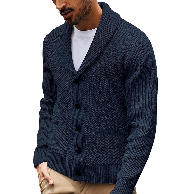 Shawl Collar Cardigan Sweater Knit Textured Button Down