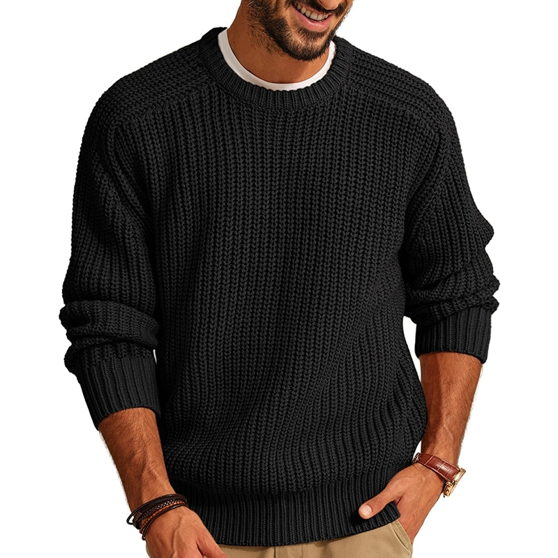 Casual Textured Knit Crewneck Sweater