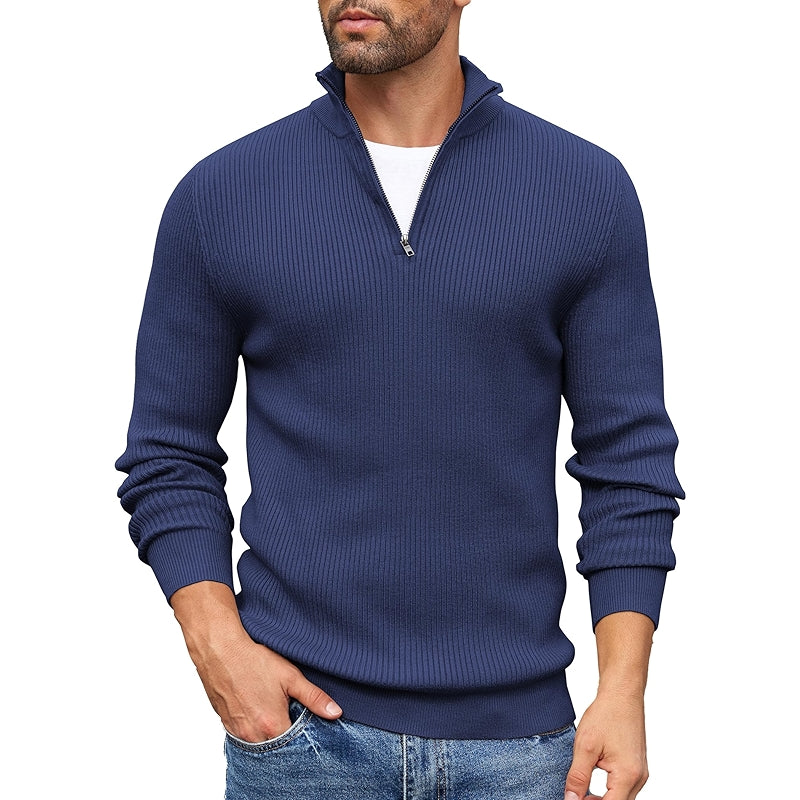 Quarter Zip Sweater Slim Fit Mock Neck Pullover