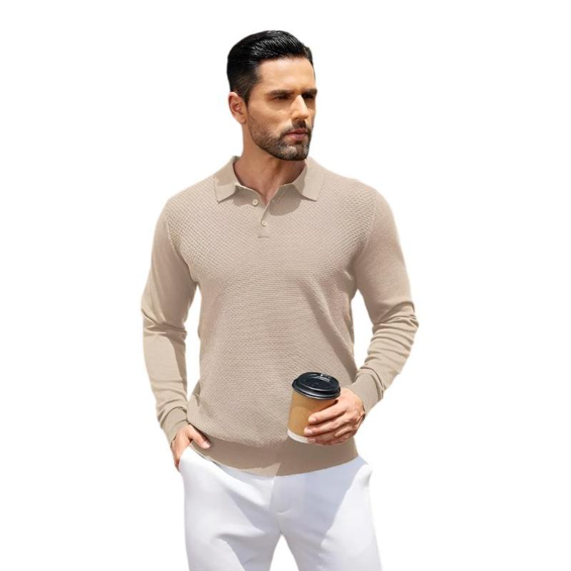Knit Polo Sweater Long Sleeve Casual Collared Quarter Button