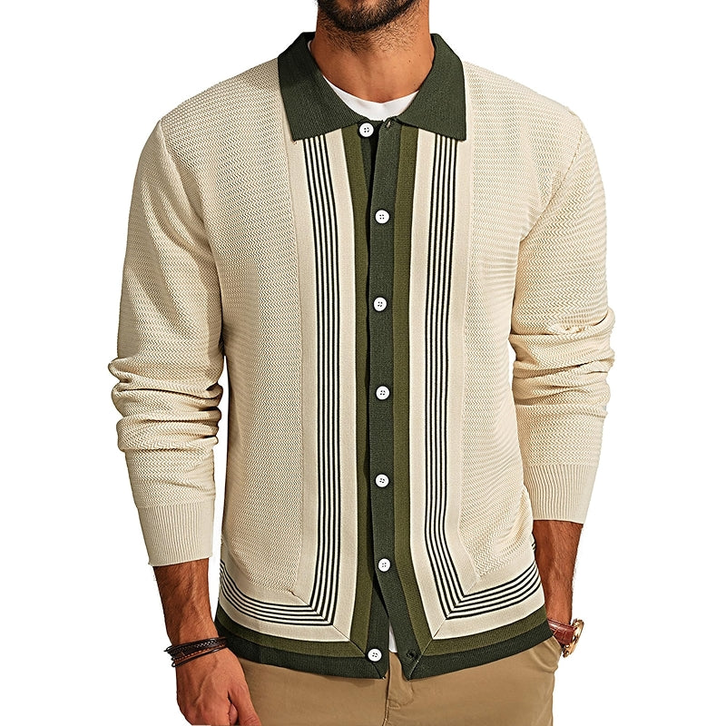 Button Down Striped Pattern Knitted Cardigan