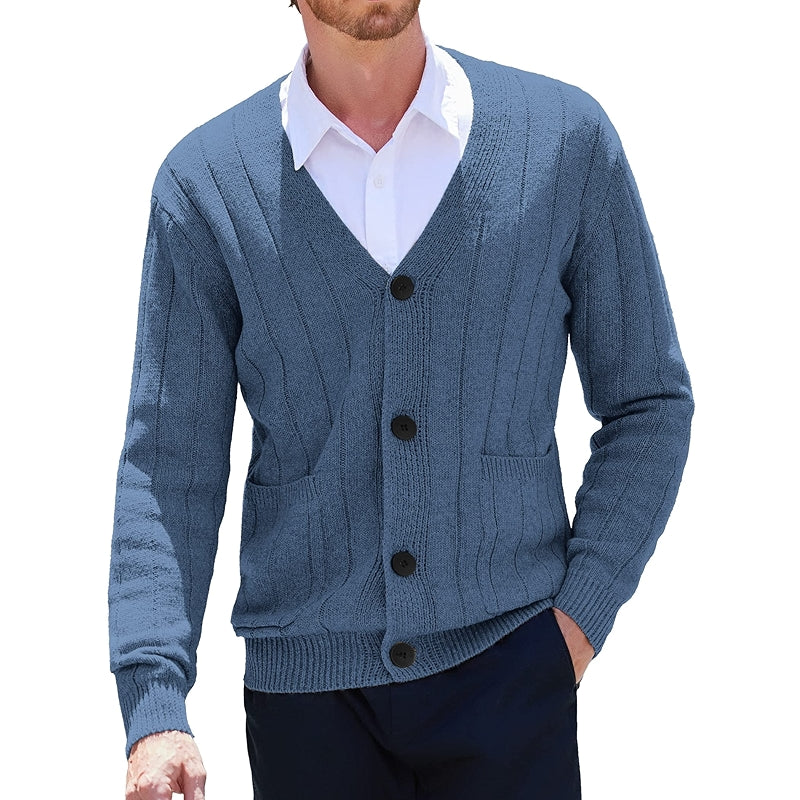 Cardigan Sweater Cable Knit V Neck Button Up With Pockets