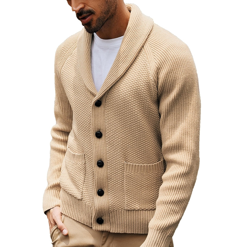 Shawl Collar Cardigan Sweater Knit Textured Button Down