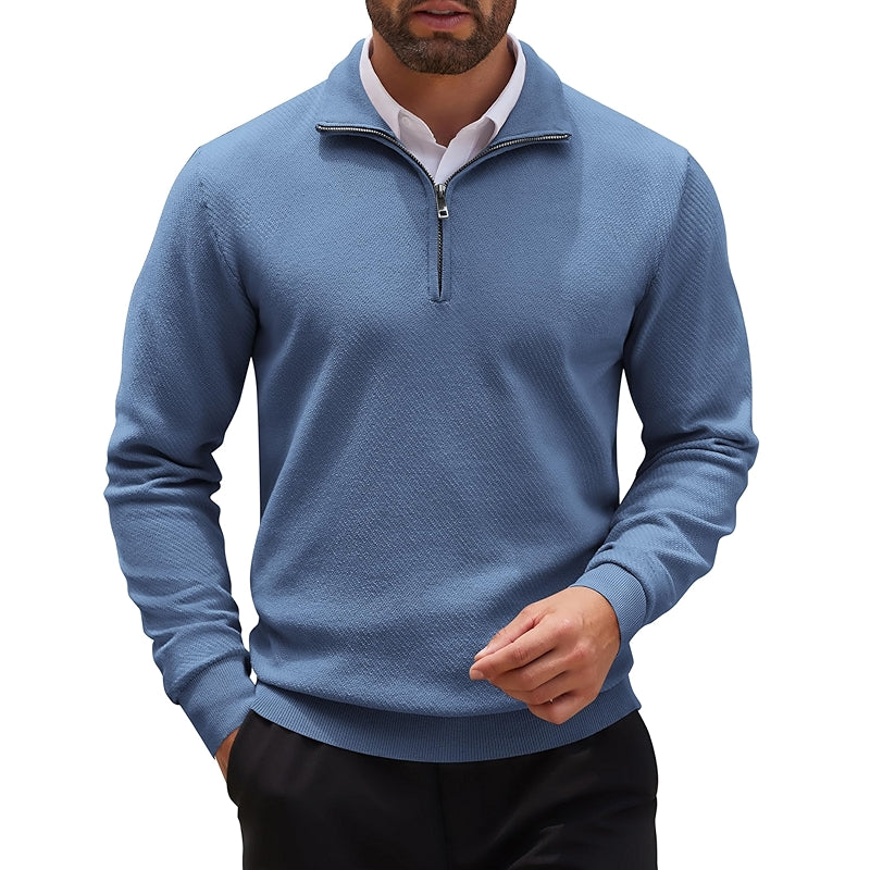Quarter Zip Up Sweater Slim Fit Casual Long Sleeve Pullover
