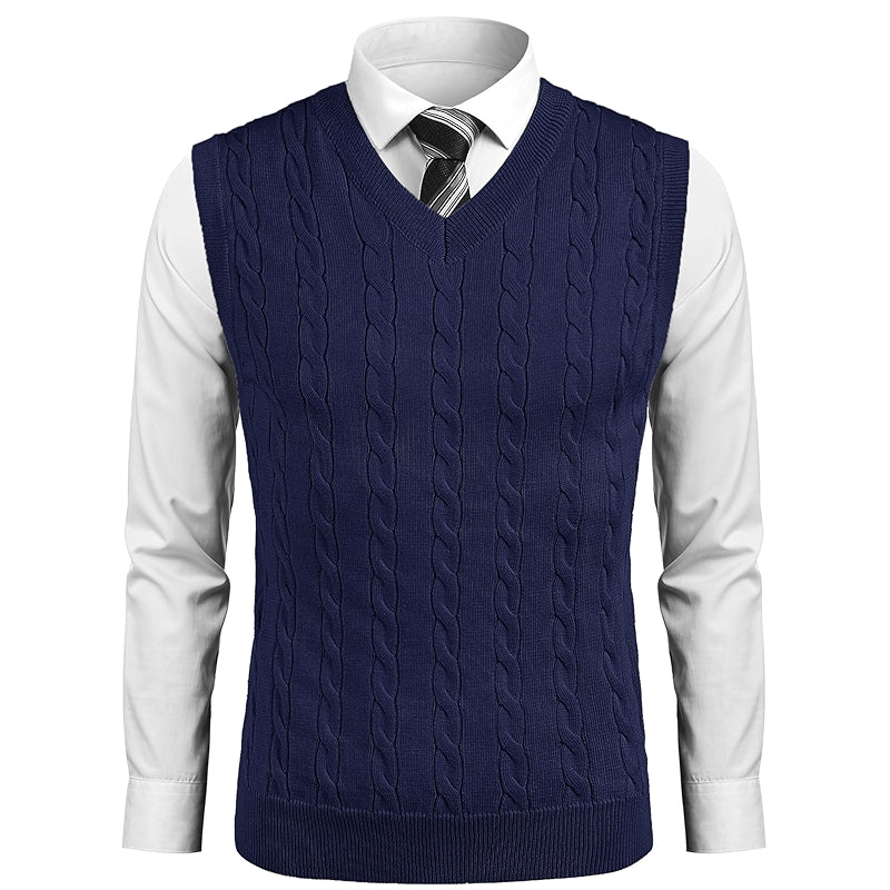 Sweater Vest Casual Sleeveless V Neck Striped Knit Pullover