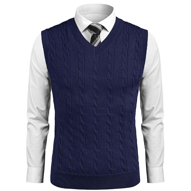 Sweater Vest Casual Sleeveless V Neck Striped Knit Pullover