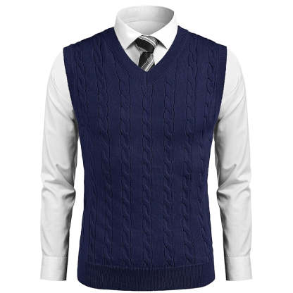 Sweater Vest Casual Sleeveless V Neck Striped Knit Pullover