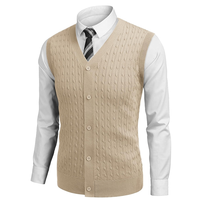 Sleeveless Sweater Vest V Neck Casual Cable Knit Cardigan Vest