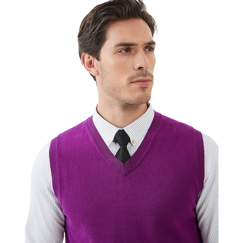 Pure Cotton Sweater Vest V Neck Regular Fit Knit Sleeveless Pullover